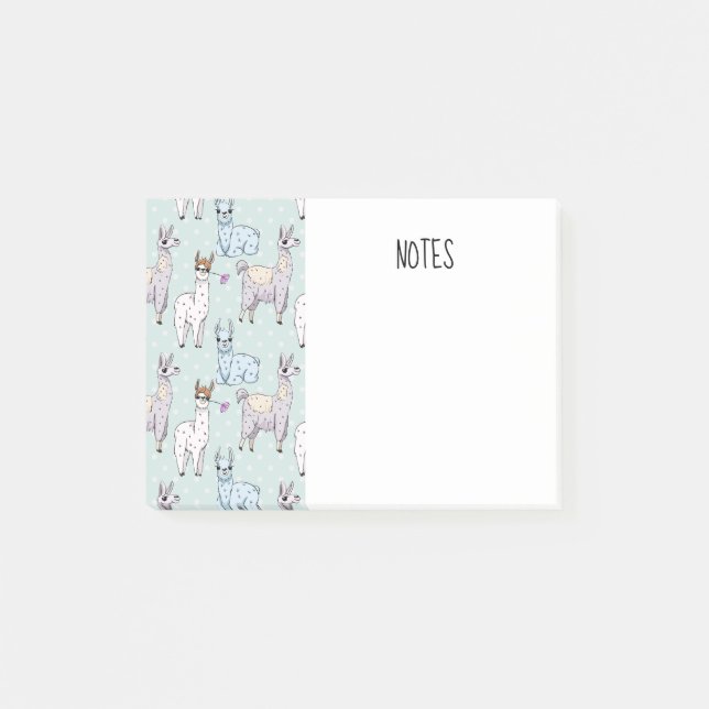 Cute Llama Pattern on Polka Dots Post-it Notes (Front)