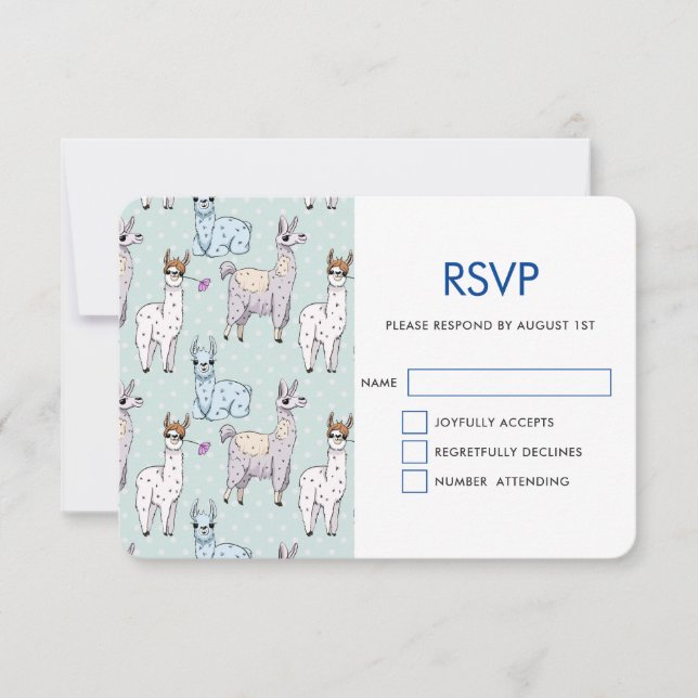 Cute LLama Pattern on Polka Dots RSVP Card (Front)