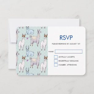 Cute LLama Pattern on Polka Dots RSVP Card