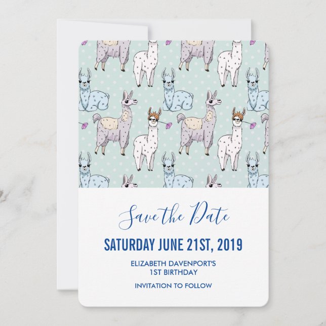 Cute Llama Pattern on Polka Dots Save The Date (Front)