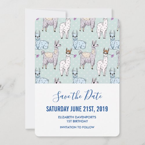 Cute Llama Pattern on Polka Dots Save The Date