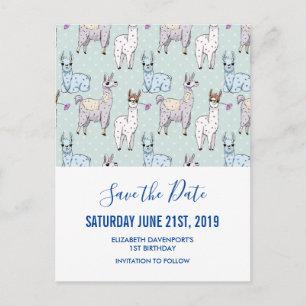 Cute Llama Pattern on Polka Dots Save the Date Postcard
