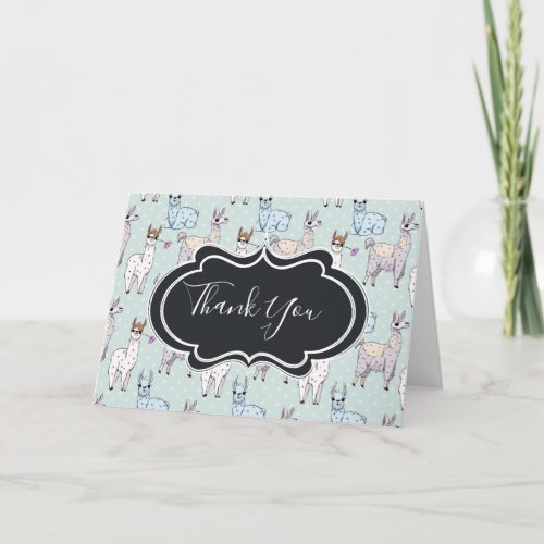 Cute Llama Pattern on Polka Dots Thank You Card