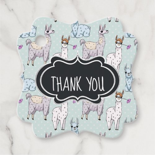 Cute Llama Pattern on Polka Dots Thank You Favor Tags