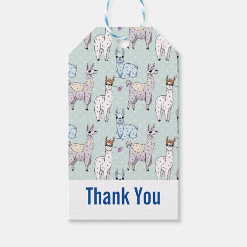 Cute Llama Pattern on Polka Dots Thank You Gift Tags