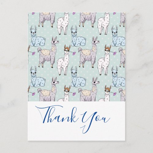 Cute Llama Pattern on Polka Dots Thank You Postcard