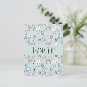 Cute Llama Pattern on Polka Dots Thank You Postcard