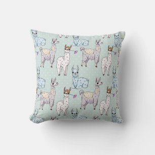 Cute Llama Pattern on Polka Dots Throw Pillow