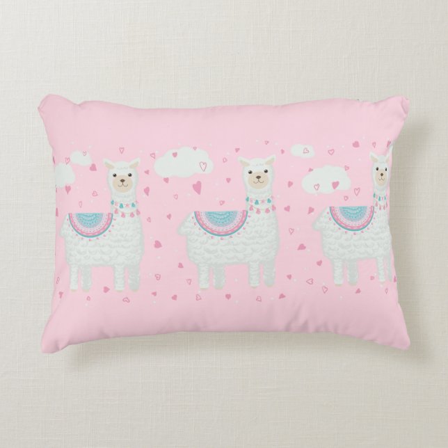 Cute llama pattern pink background accent pillow (Front)