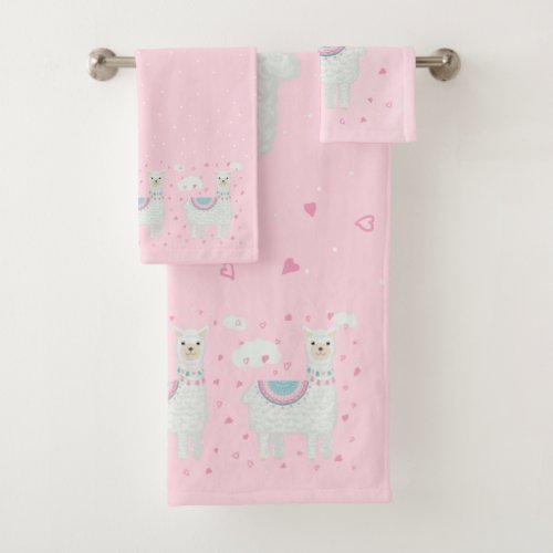 Cute  llama pattern pink background bath towel set