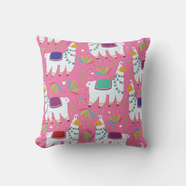 Cute Llama Pattern Throw Pillow (Front)