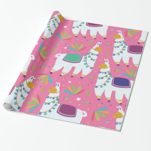 Cute Llama Pattern Wrapping Paper