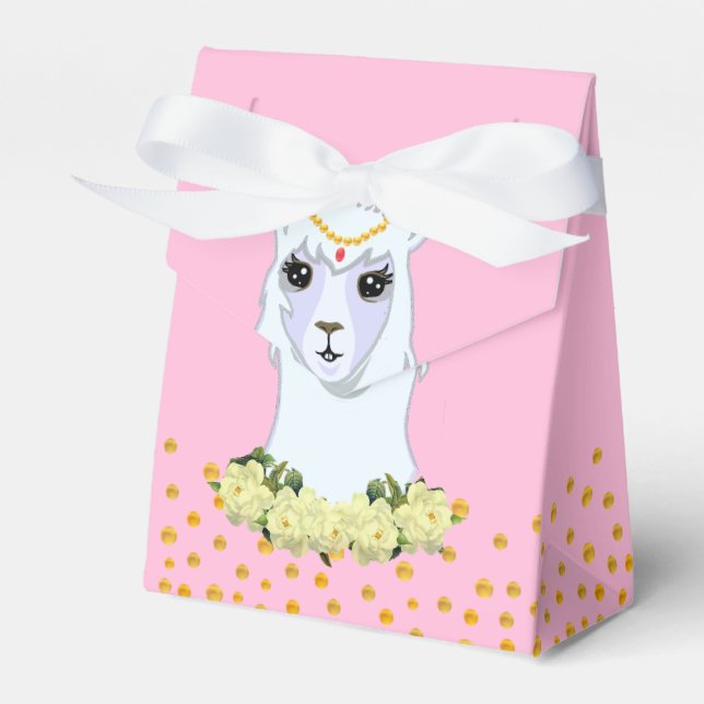Cute Llama, Peonias & Gold Confetti Thank You Favor Boxes (Front Side)