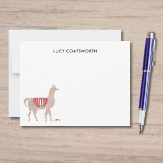 Cute Llama Personalized Boho Animal Artwork Note Card