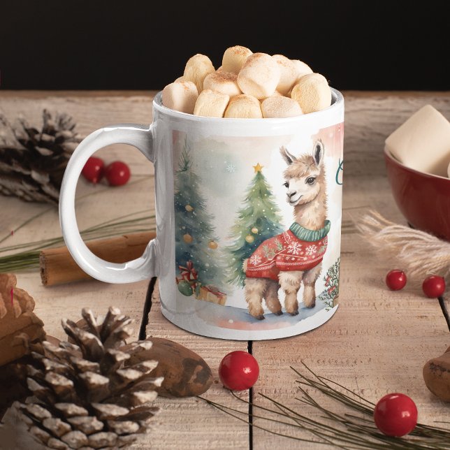 Cute LLama Personalized Christmas Two-Tone Coffee Mug (Creator Uploaded)