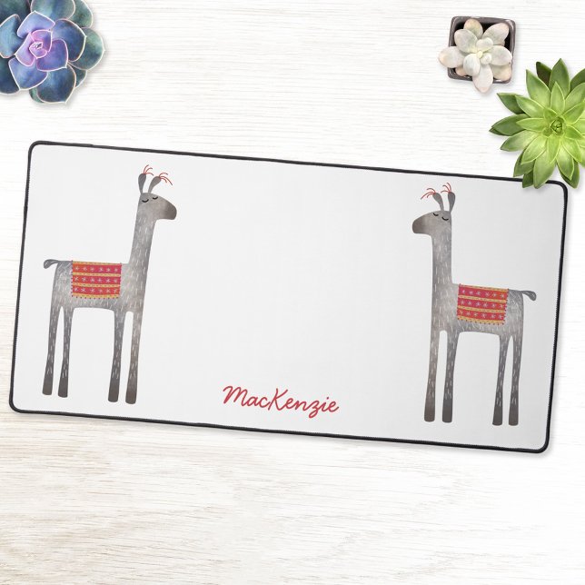Cute Llama Personalized Desk Mat (Fun personalized llama or alpaca desk mat.)