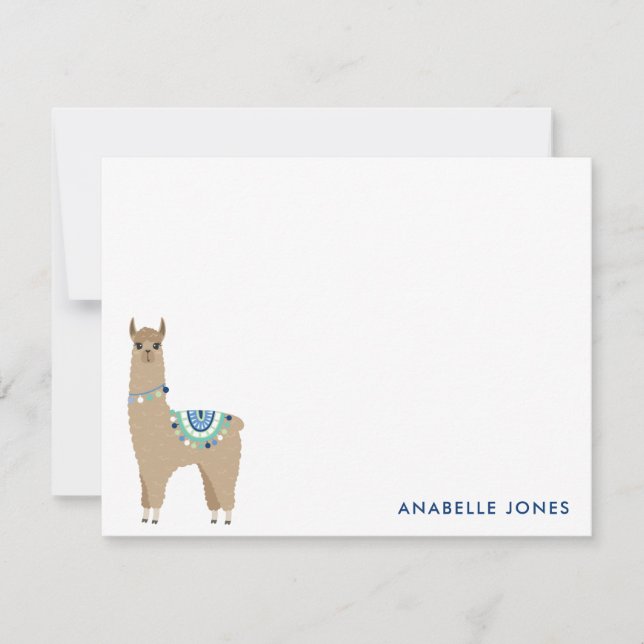 Cute Llama Personalized Flat Thank You Notes (Front)