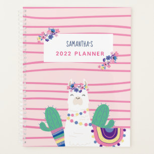 Cute Llama Personalized Name Pink Planner
