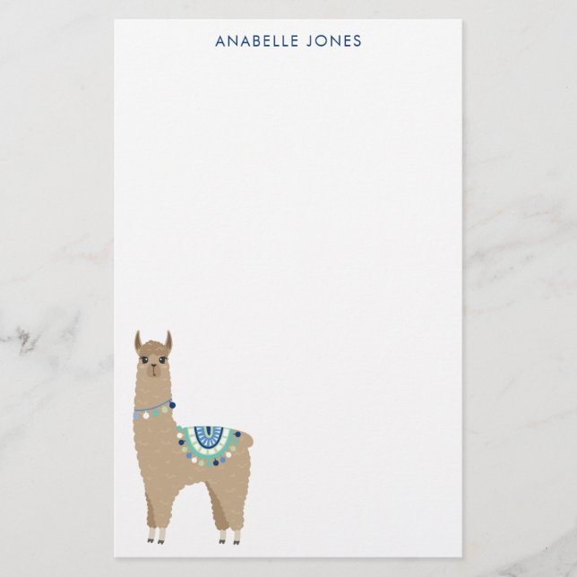 Cute Llama Personalized Stationery (Front)