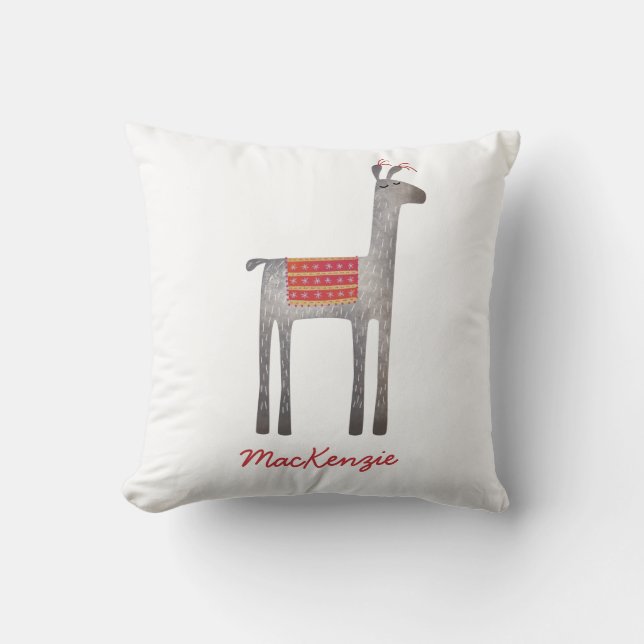 Cute Llama Personalized Throw Pillow (Front)