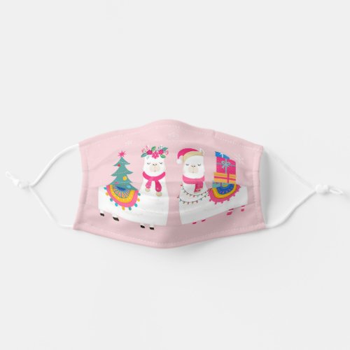 Cute Llama Pink Girly Festive Christmas Holiday Adult Cloth Face Mask