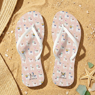 Cute Llama Pink Pattern Girls Summer Beach Flip Flops