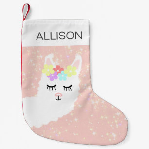 Cute Llama Pink Personalized Small Christmas Stocking