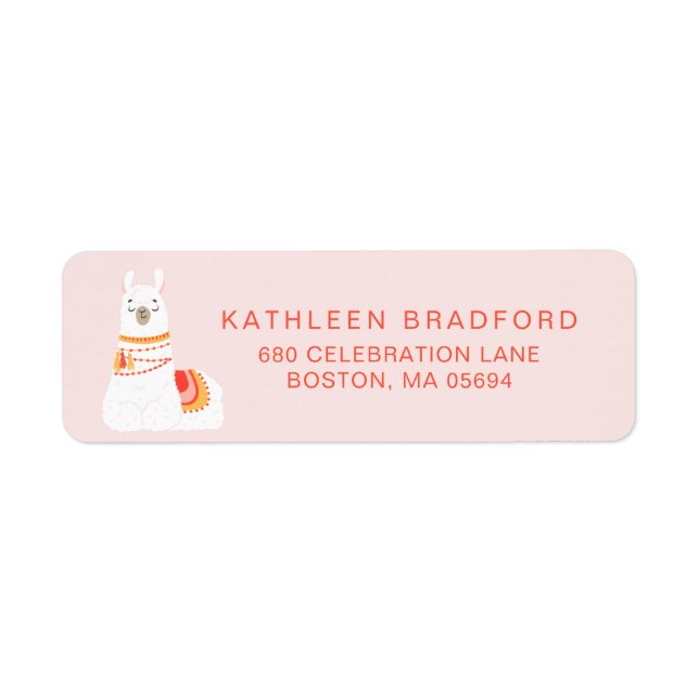 Cute Llama Pink Return Address Label (Front)