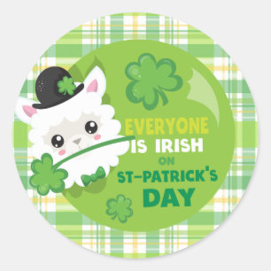 Cute Llama Plaid St Patrick's Day Classic Round Sticker