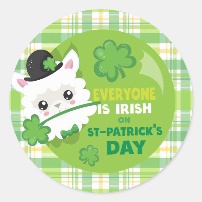 Cute Llama Plaid St Patrick's Day Classic Round Sticker (Front)