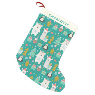 Cute Llama Polar Bear Penguin Pattern Personalized Small Christmas Stocking