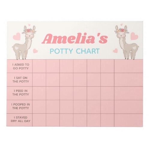 Cute Llama Potty Chart Personalized Name  Tasks Notepad