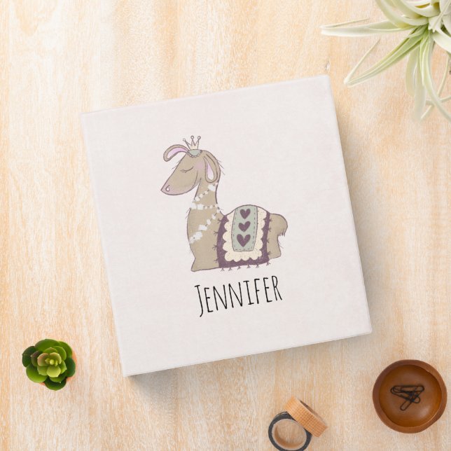 Cute Llama Princess Wearing a Crown 3 Ring Binder (In Situ)