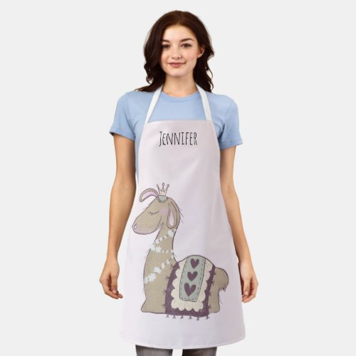 Cute Llama Princess Wearing a Crown Apron