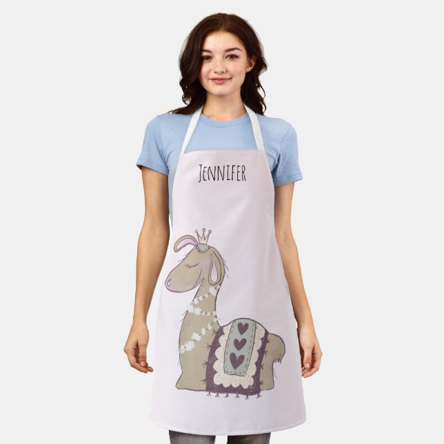 Cute Llama Princess Wearing a Crown Apron (Worn)