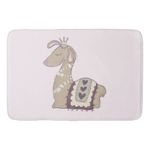 Cute Llama Princess Wearing a Crown Bath Mat
