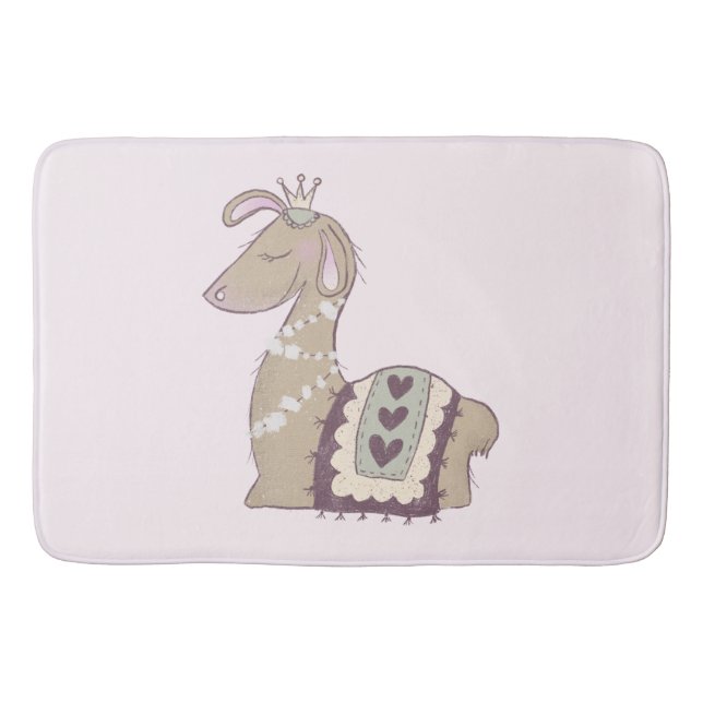Cute Llama Princess Wearing a Crown Bath Mat (Front)