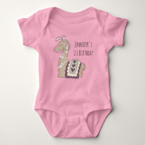 Cute Llama Princess Wearing a Crown Birthday Baby Bodysuit