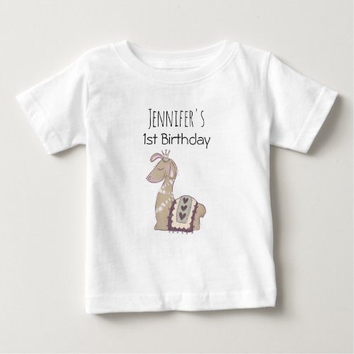 Cute Llama Princess Wearing a Crown Birthday Baby T_Shirt