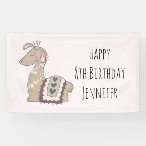 Cute Llama Princess Wearing a Crown Birthday Banner