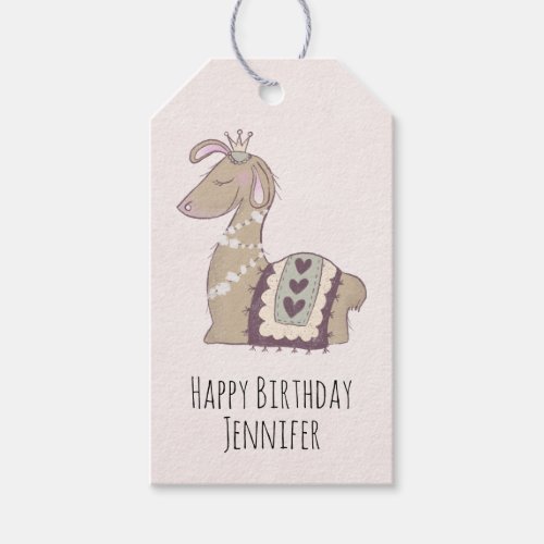 Cute Llama Princess Wearing a Crown Birthday Gift Tags
