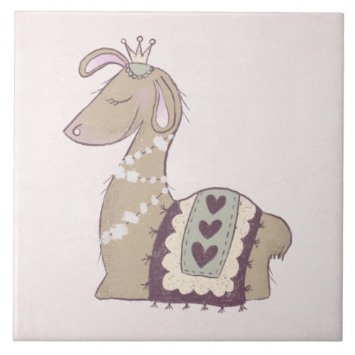 Cute Llama Princess Wearing a Crown Ceramic Tile