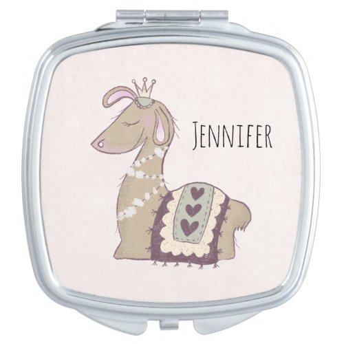 Cute Llama Princess Wearing a Crown Compact Mirror