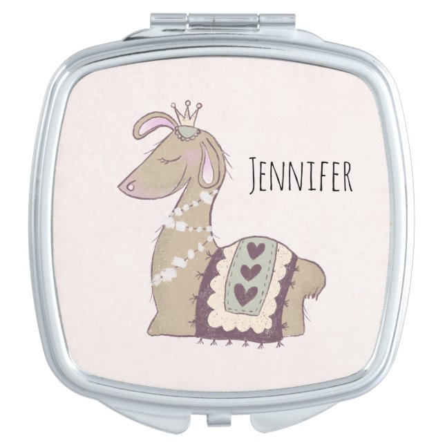 Cute Llama Princess Wearing a Crown Compact Mirror (Front)