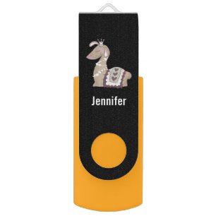 Cute Llama Princess Wearing a Crown Flash Drive