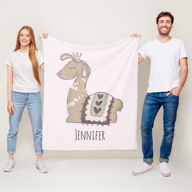 Cute Llama Princess Wearing a Crown Fleece Blanket (In Situ)