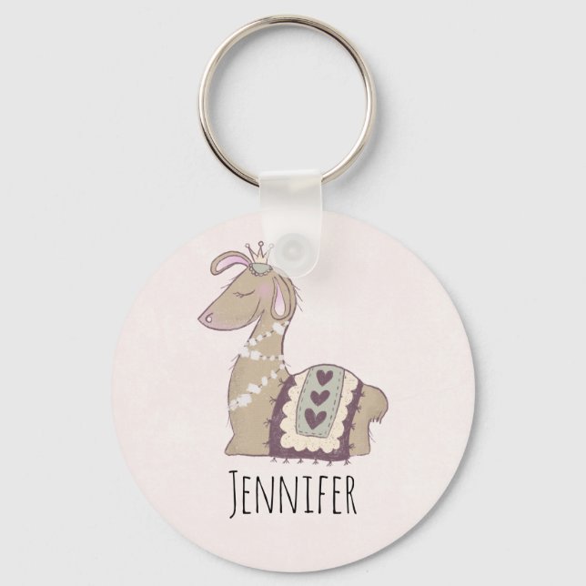 Cute Llama Princess Wearing a Crown Keychain (Front)