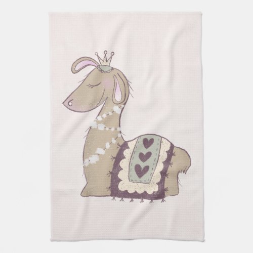 Cute Llama Princess Wearing a Crown Kitchen Towel