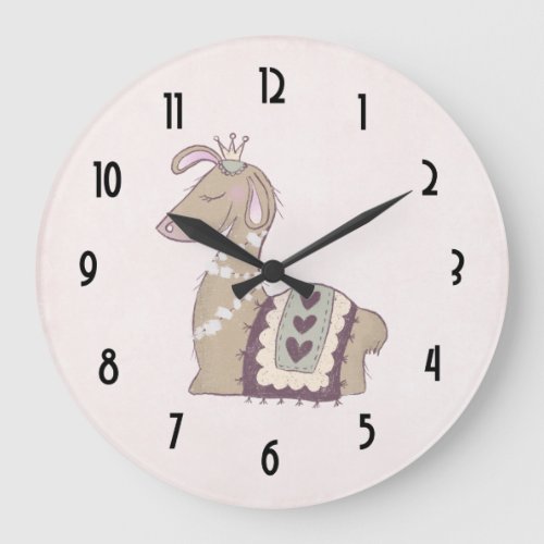 Cute Llama Princess Wearing a Crown Large Clock