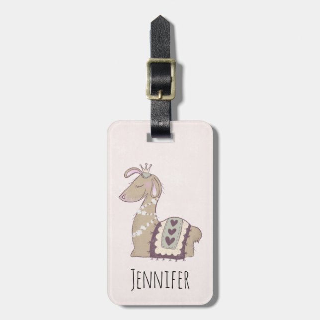 Cute Llama Princess Wearing a Crown Luggage Tag (Front Vertical)
